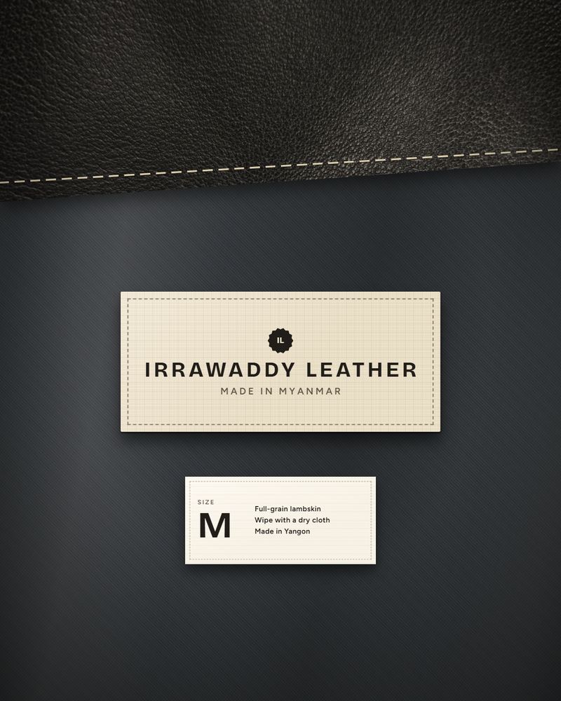 The Irrawaddy Leather neck label stitched into the lining